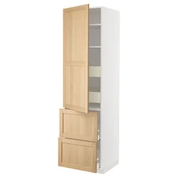 METOD/MAXIMERA Visoka omara+plc/4prd/vrata/2 ličn, bela/Forsbacka hrast, 60x60x220 cm