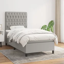 Vidaxl Box spring postelja z vzmetnico svetlo siv 100x200 cm blago