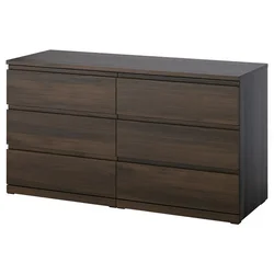 STORKLINTA Komoda sa 6 fioka, tamnosmeđa/im. hrastovine, 140x50x75 cm