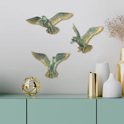 Atelier Del Sofa Set dekorativnih figura BIRDS 1,25x5x11, 20x4x17, 21x6x13, 3 komada, Zlatna boja