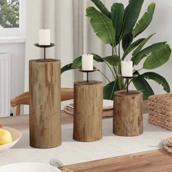 vidaXL Nosilec sveč 3 pcs Naravna Trden tikov les