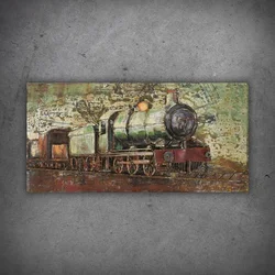 shumee 3D kovinska slika podstrešni vlak 100x50 cm