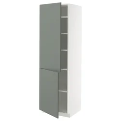 METOD Visoki element s policama/2 vrata, bela/Nickebo mat sivozelena, 60x60x200 cm