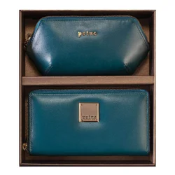 Princ Leather Ženski poklon set novčanik i neseser, Petrolej