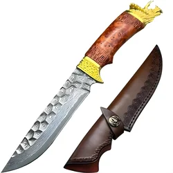 Damastni lovački nož HARAHU TR - 39483 - Smeđa / Zlatna KP39483
