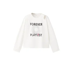 MANGO KIDS Majica FOREVER črna / srebrna / bela