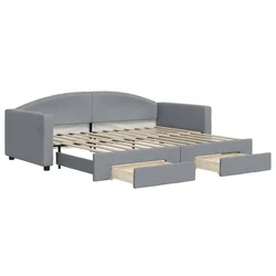 Vidaxl Izvlečna dnevna postelja s predali svetlo siva 90x200 cm blago