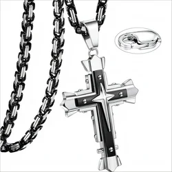 Muška Ogrlica s Križem MJ-38723 - Crna / Srebrna / 60cm KP38723