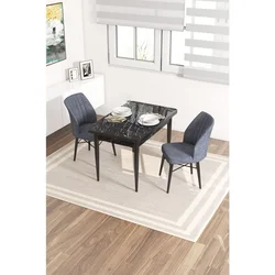 Hanah Home trpezarijski set Arp, sto i 2 stolice, ploča u dekoru crnog mermera, dimno siva tkanina Babyface