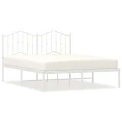 Vidaxl Kovinski posteljni okvir z vzglavjem bel 135x190 cm