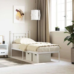 Greatstore Kovinski posteljni okvir z vzglavjem bel 75x190 cm