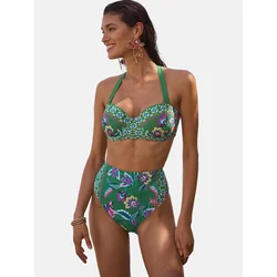 love & roses Bikini hlačke zelena/petrol/lila/bela