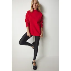 Happiness Istanbul Womens Red Stand-Up Collar Basic Shark Sweatshirt