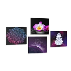 Set slik purpurno Zen tihožitje z Budo - 4x 60x60