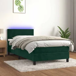 Vidaxl Box spring postelja z vzmetnico LED tem. zelena 80x200 cm žamet
