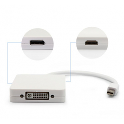 3G (36898) adapter Apple mini DP (muški) na HDMI (ženski) + DVI (ženski) + Display Port (ženski) beli