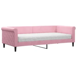 Vidaxl Dnevna postelja z vzmetnico roza 90x200 cm žamet