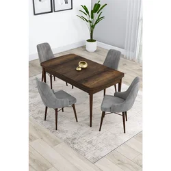 Hanah Home trpezarijski set Kar, sto na razvlačenje i 4 stolice, ploča u dekoru drveta Baroque, siva tkanina Babyface