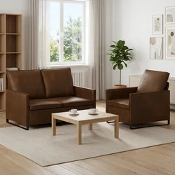 vidaXL Kavčna garnitura 2 pcs Rjava Umetni velur
