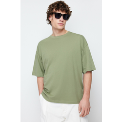 Trendyol Khaki Basic 100% Cotton Crew Neck Oversize/Wide-Fit Short Sleeve T-Shirt