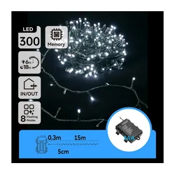 Aigostar - LED spoljašnje božićne lampice 300xLED/8 funkcija 15,3 m IP44 hladno bela