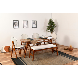 Hanah home Set trpezarijski sto, 4 trpezarijske stolice i klupa Touch Orah