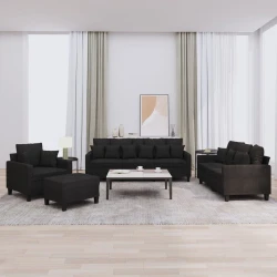 4-dijelni set sofa s jastucima crni od tkanine