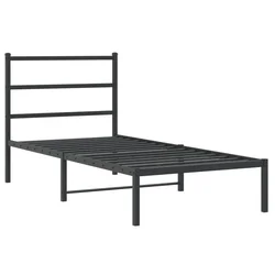Vidaxl Kovinski posteljni okvir z vzglavjem črn 90x190 cm