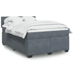 Vidaxl Box spring postelja z vzmetnico temno siva 140x200 cm žamet