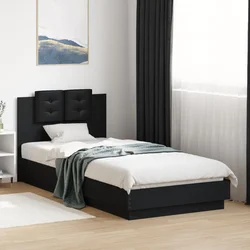 Okvir kreveta s uzglavljem i LED svjetlima crni 100 x 200 cm