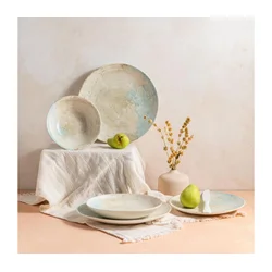 24-delni jedilni set, moder/bež, iz porcelana