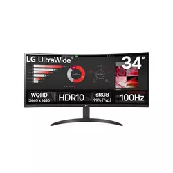 34” UltraWide Curved VA WQHD 3440x1440@100Hz, 21:9, 3000:1, 5ms, 300 cd/m2, 178o/178o, HDR10, 2 HDMI, 1 DP, Tilt, Black, 3yw ( 34WR50QK-B )