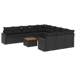 12-dijelni set vrtnih sofa od poliratana s jastucima crni