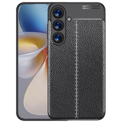 Eleganten gel ovitek Elite Guard z usnjeno teksturo in zaščito robov za Samsung Galaxy S25 - obsidian black