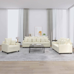 3-dijelni set sofa s jastucima krem baršunasti
