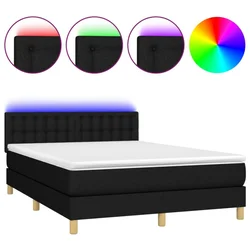Vidaxl Box spring postelja z vzmetnico LED črna 140x190 cm blago