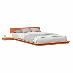 Vidaxl Posteljni okvir na tlaku z nočnima omaricama Voskasta rjava 120x200cm Trden les