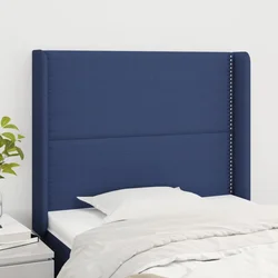 Vidaxl Vzglavje z ušesi moder 93x16x118/128 cm blago