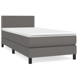 Vidaxl Box spring postelja z vzmetnico siv 100x200 cm umetno usnje
