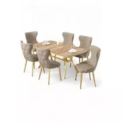 HANAH HOME Rasklopivi trpezarijski sto i stolice (7 delova) Esla Hrast Gold Cappuccino