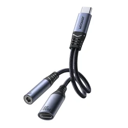 shumee 2v1 adapterski polnilec + slušalke USB-C na USB-C / mini jack 3,5 mm črne barve