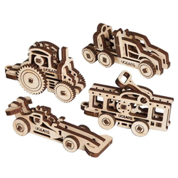 Ugears 3D lesena mehanska sestavljanka 4 mehanski obeski Vozila