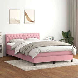 Box Spring krevet s madracem i LED ružičasti 140x220 cm baršun