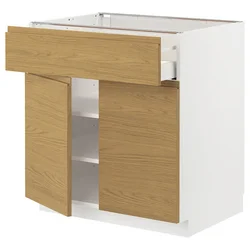 METOD / MAXIMERA Podni element s fiokom/2 vrata, bela/Voxtorp im. hrastovine, 80x60 cm