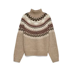 VERO MODA Pulover VMMAPLE temno siva/vinsko rdeča/črna/bela