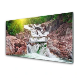 tulup.si Steklena slika Slap narava 120x60 cm 4 obešalnika