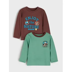 Sinsay - Pamučne majice dugih rukava Mickey Mouse 2 pack - braon