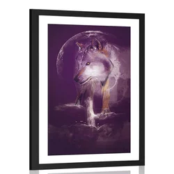 Plakat s paspartujem volk v mesečini - 20x30 black