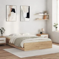 Vidaxl Posteljni okvir s predali sonoma hrast 135x190cm inženirski les