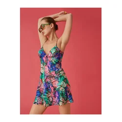 Koton V-Neck Patterned Mini Dress with Straps